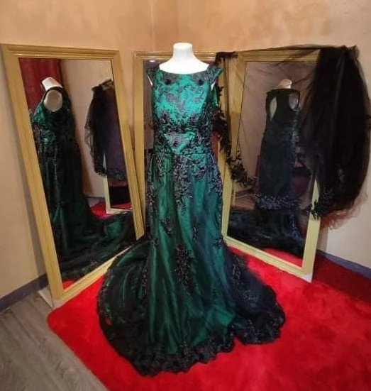 Emerald green wedding dress shop